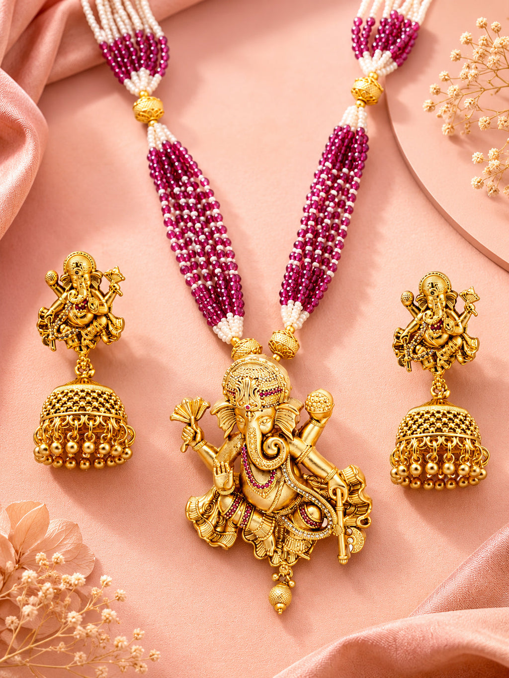 Aanura Gold Plated Sacred Motif Long Necklace Set