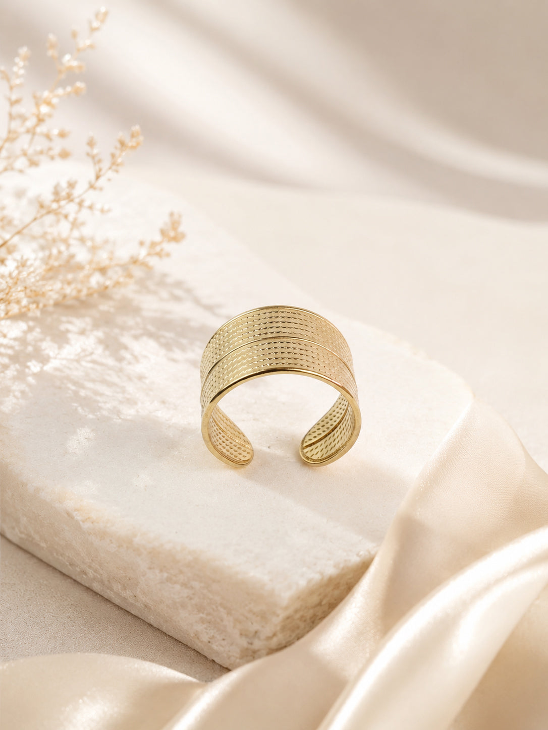 18K Gold Plated Wide Cuff Anti-Tarnish Waterproof Ring
