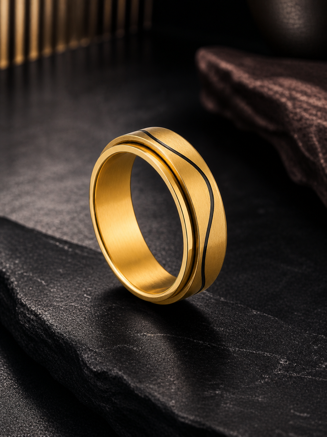 Aanura 18K Gold-Plated Anti-Tarnish & Water-Proof Stainless Steel Band Ring For Him