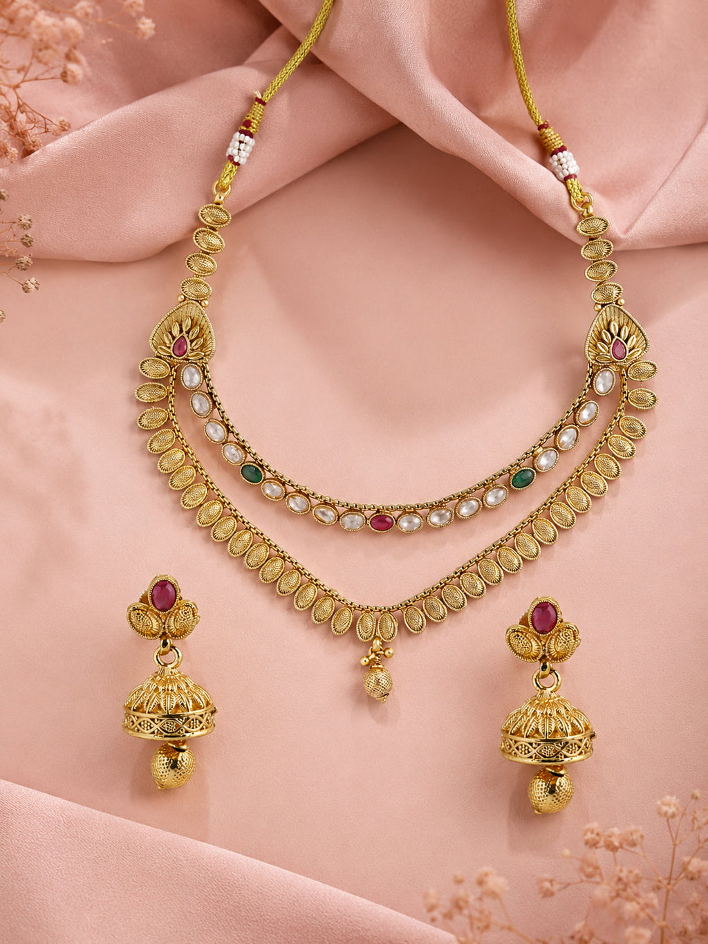 Aanura Gold Plated Dual-Layer Necklace Set