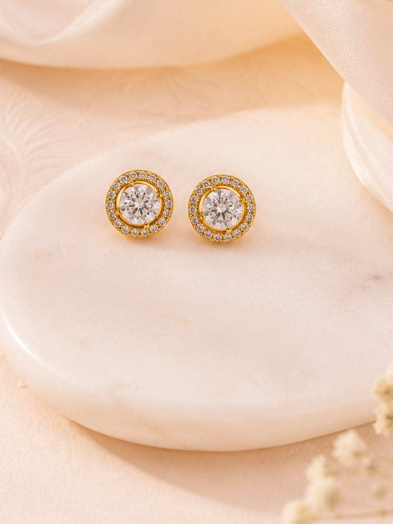Halo Crystal Stud Earrings in 18K Gold Plating for Women