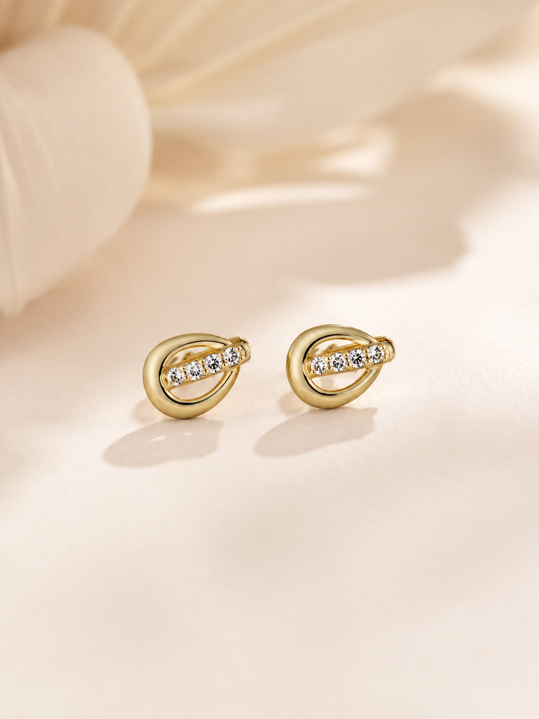 Water-Resistant Oval CZ Stud Earrings with 18K Gold Plating