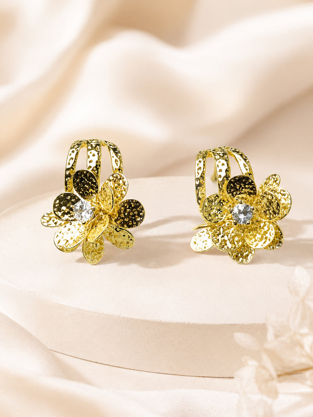 Aanura Floral Crystal Gold Earrings