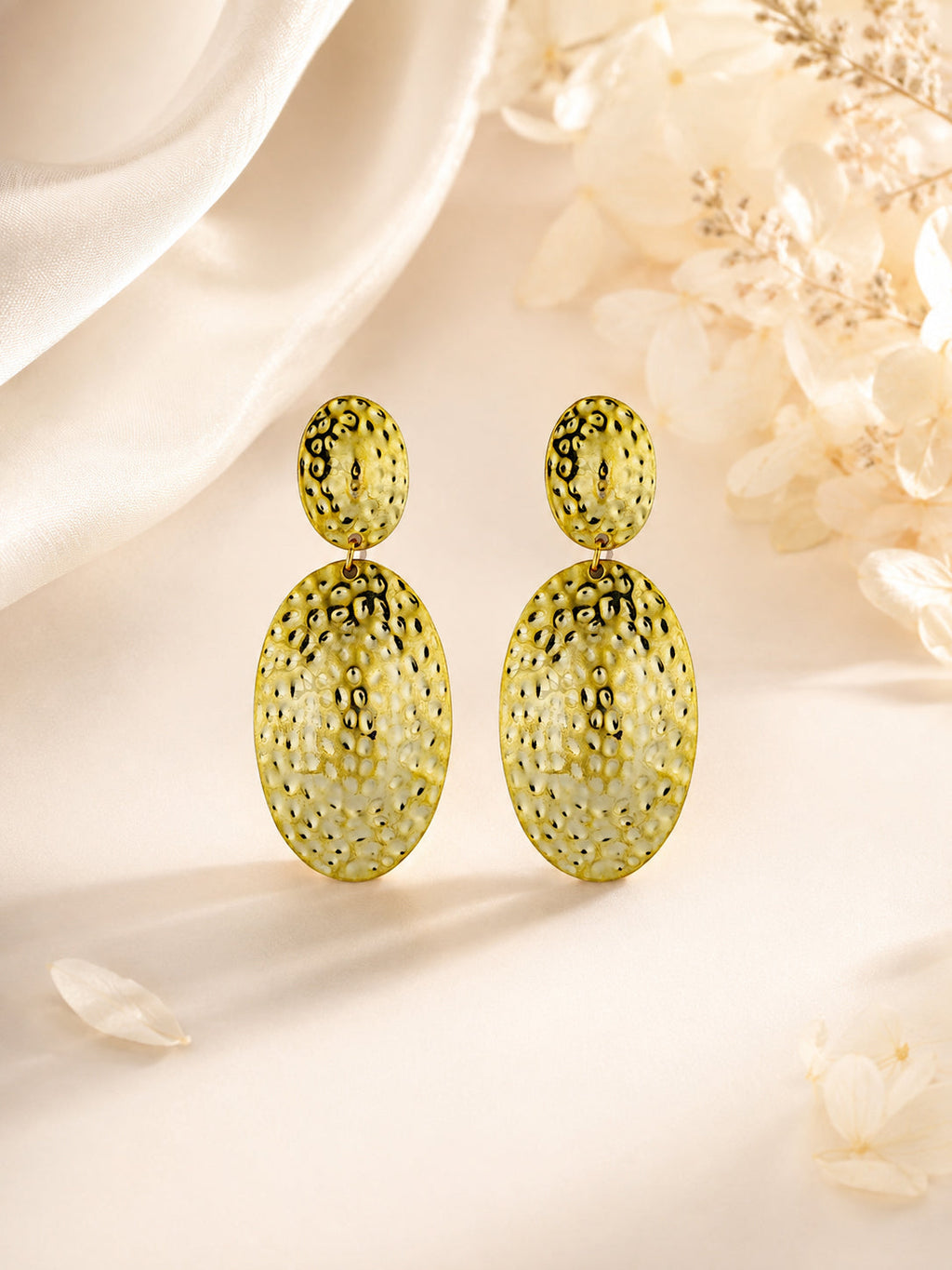 Aanura Textured Gold Oval Statement Earrings