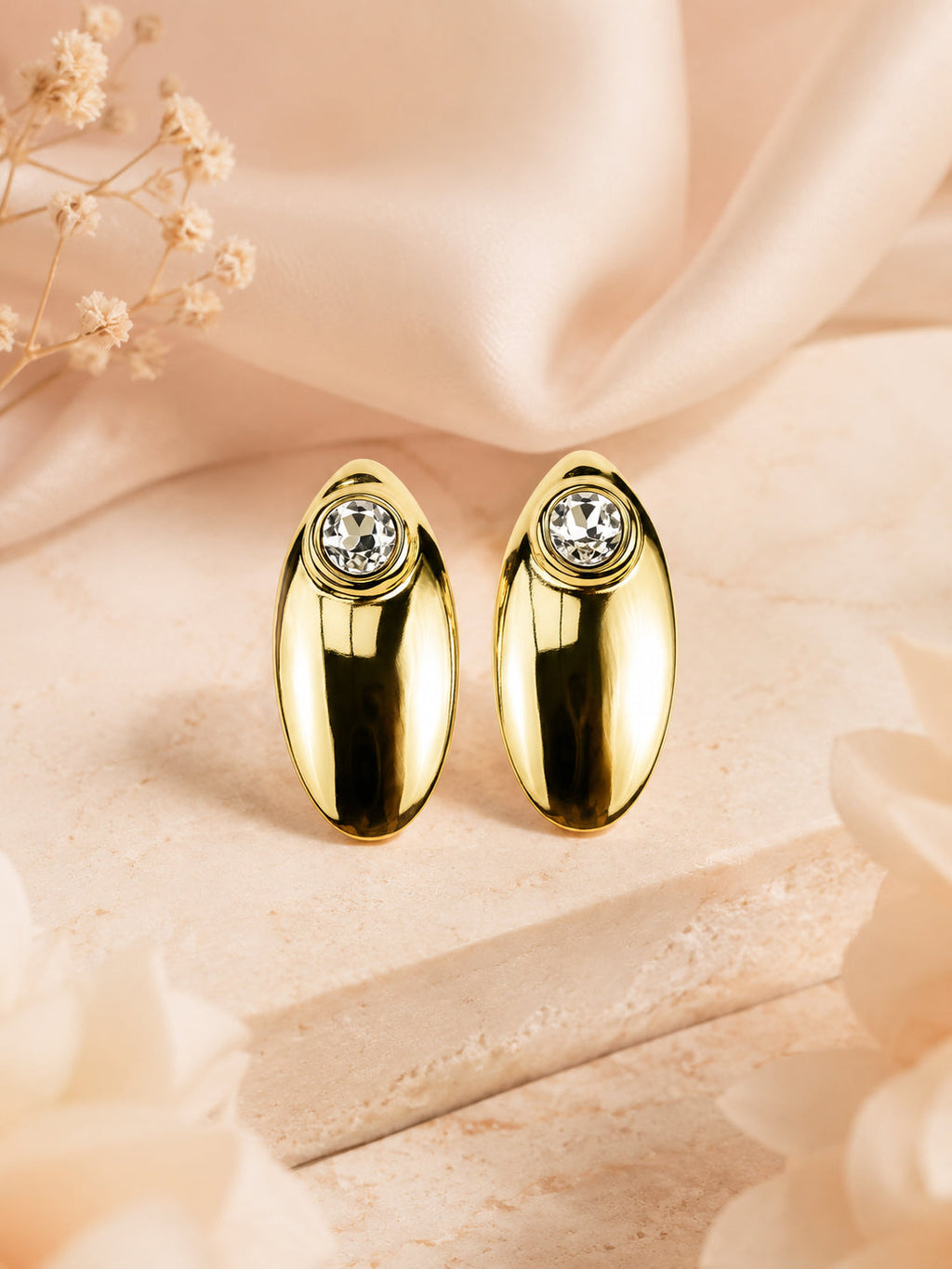 Aanura Crystal Gold Oval Stud Earrings