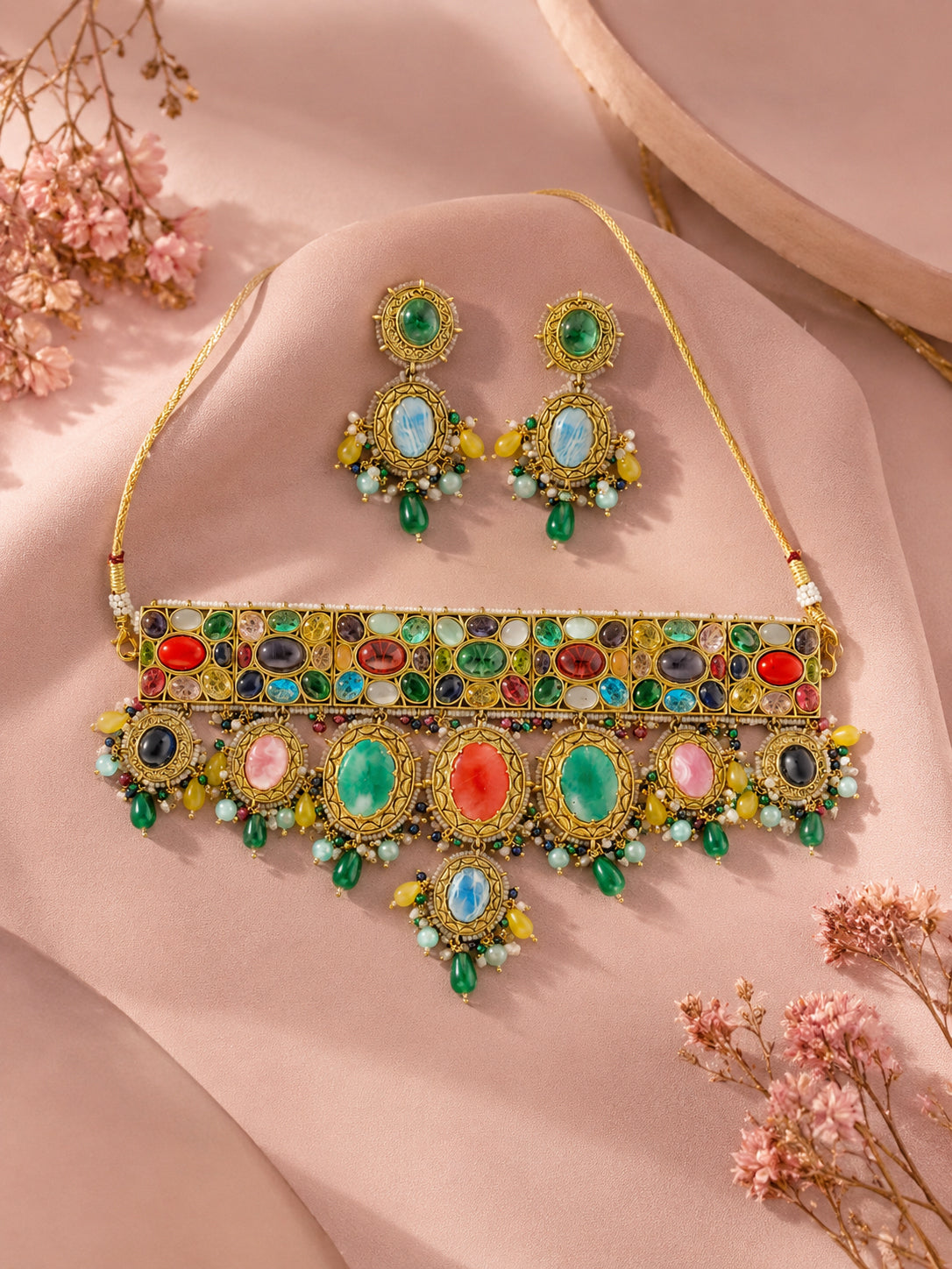 Aanura Multi-Colour Stone Choker Necklace Set