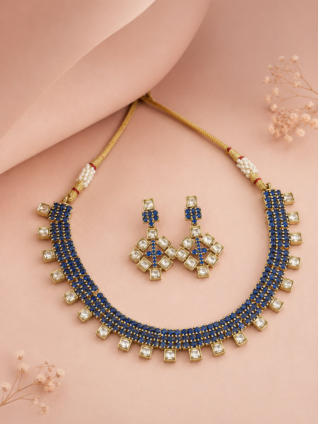 Aanura Green Beaded Choker Necklace Set with Earrings