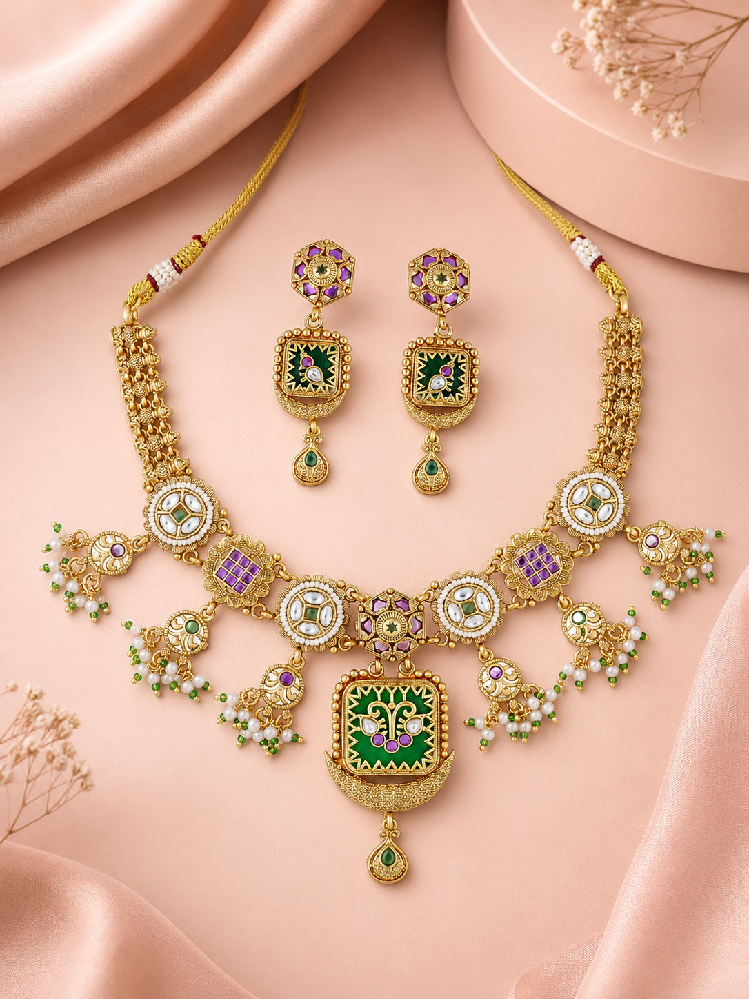 Aanura Gold Plated Royal Pendant Necklace Set