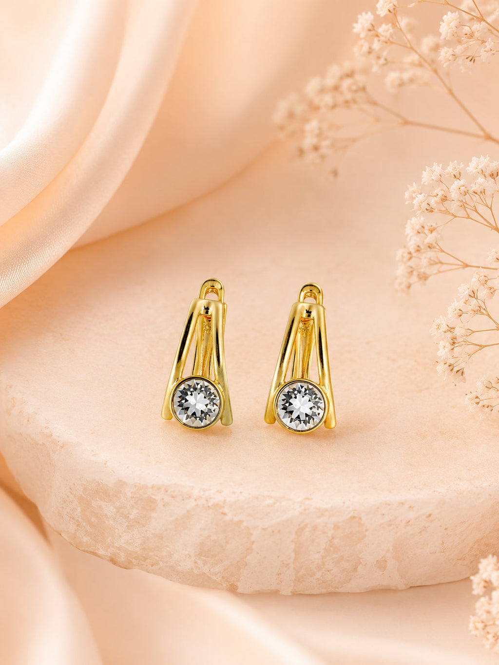 Interlock Link Pavé Drop Stud Earrings in 18K Gold Plating