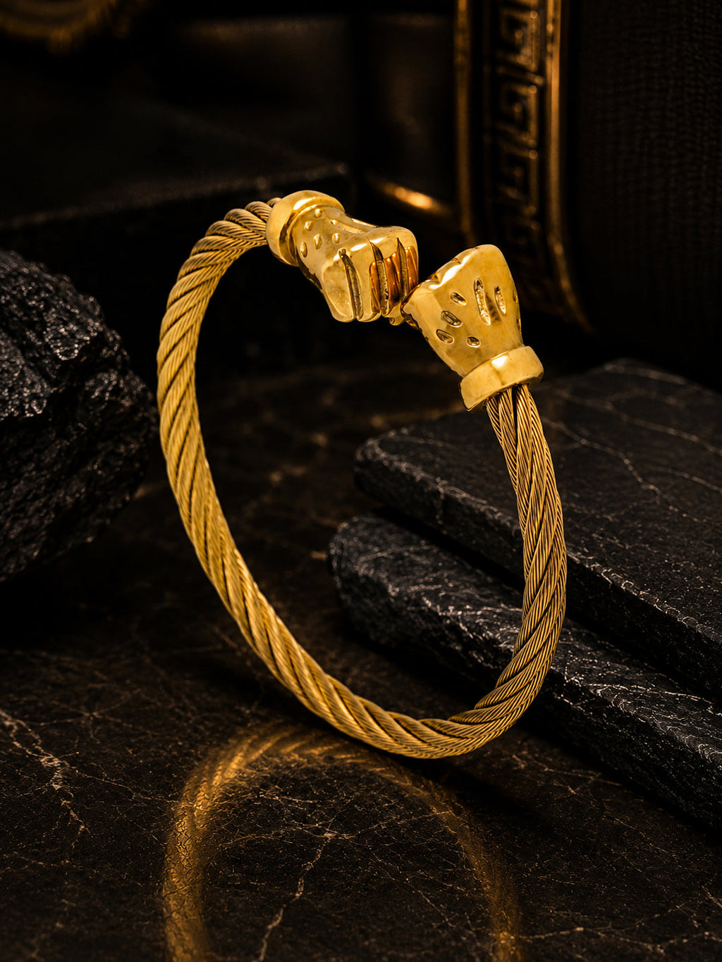 18K Gold-Plated Skull Cuff Waterproof Hypoallergenic Steel Bracelet