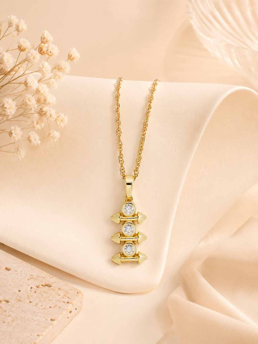 Triple Crystal Arrow Bar Necklace with 18K Gold Plating