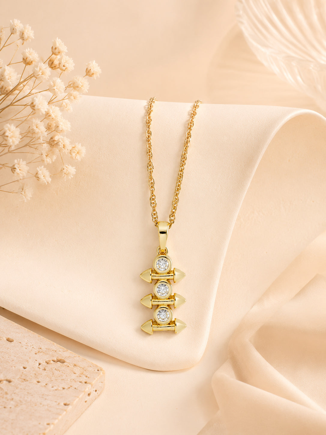 Triple Crystal Arrow Bar Necklace with 18K Gold Plating
