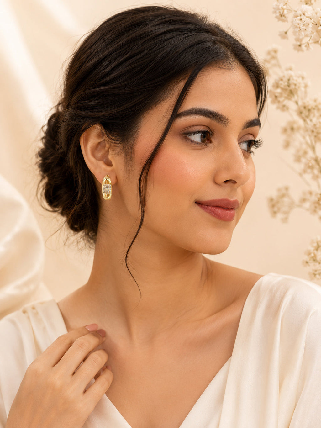 Pavé Link Hoop Earrings in 18K Gold Plating