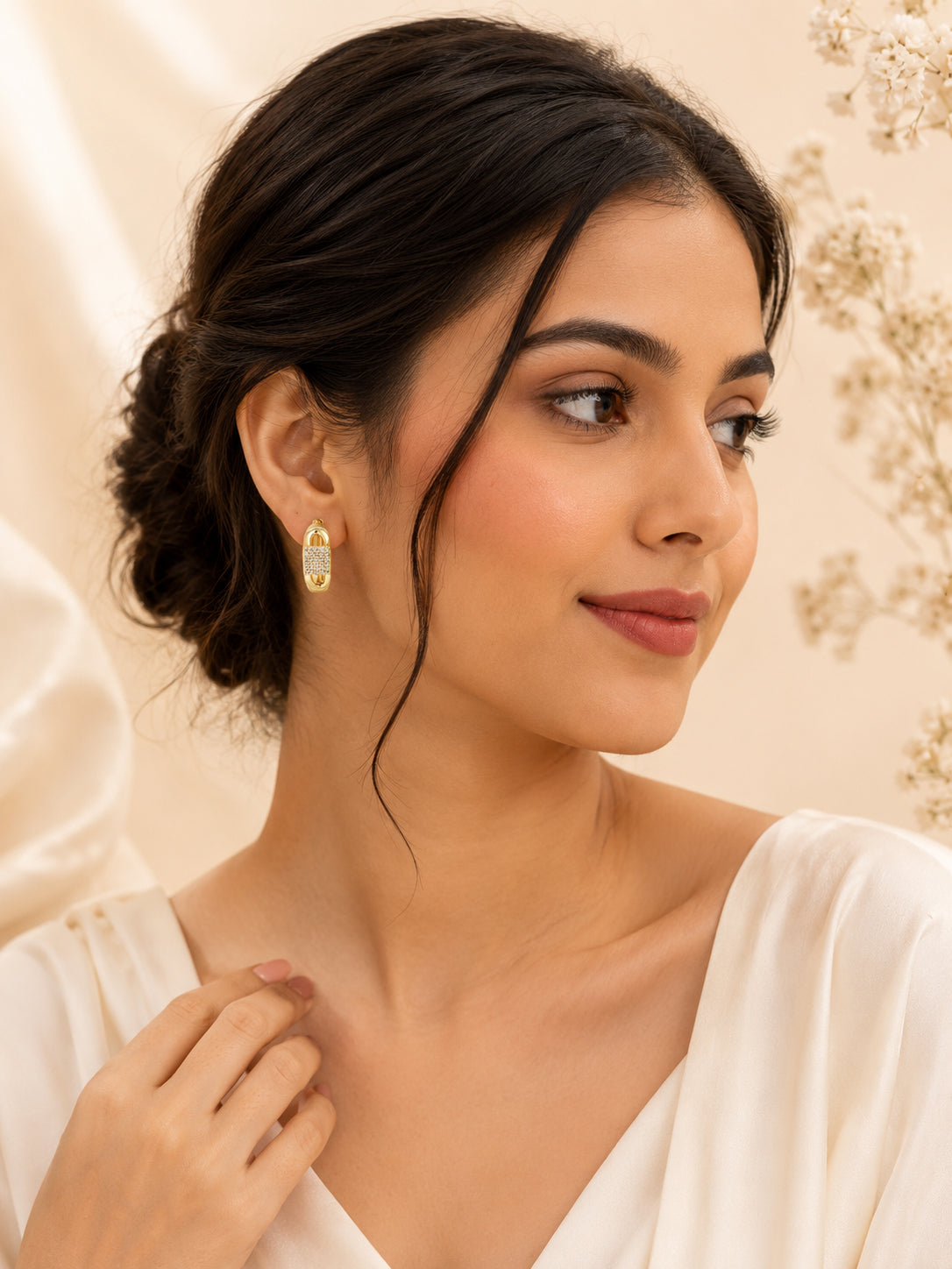 Pavé Link Hoop Earrings in 18K Gold Plating