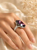 Rhodium Plated Purple Crystal Statement Ring