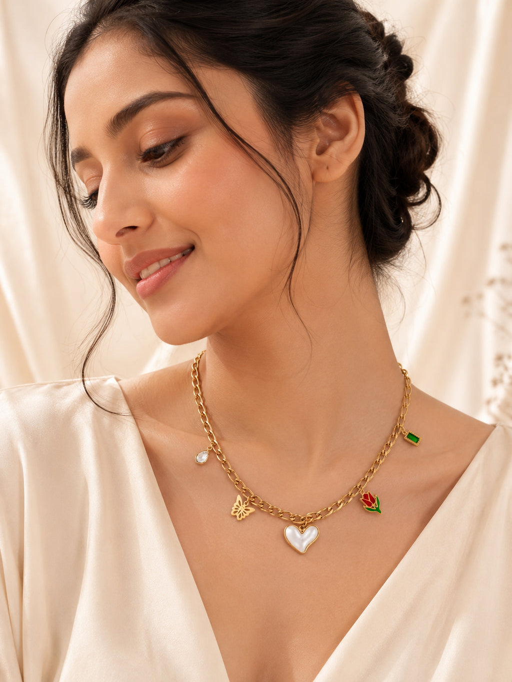 Statement Charm Link Necklace with 18K Gold Plating