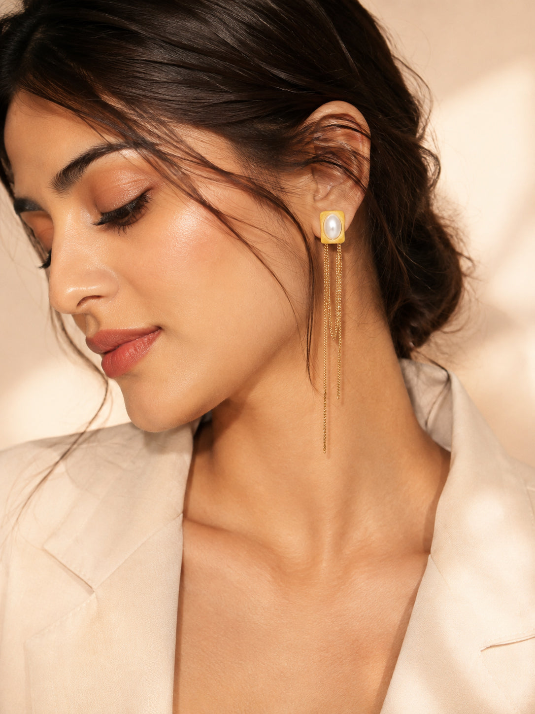 Aanura Pearl Chain Drop Earrings
