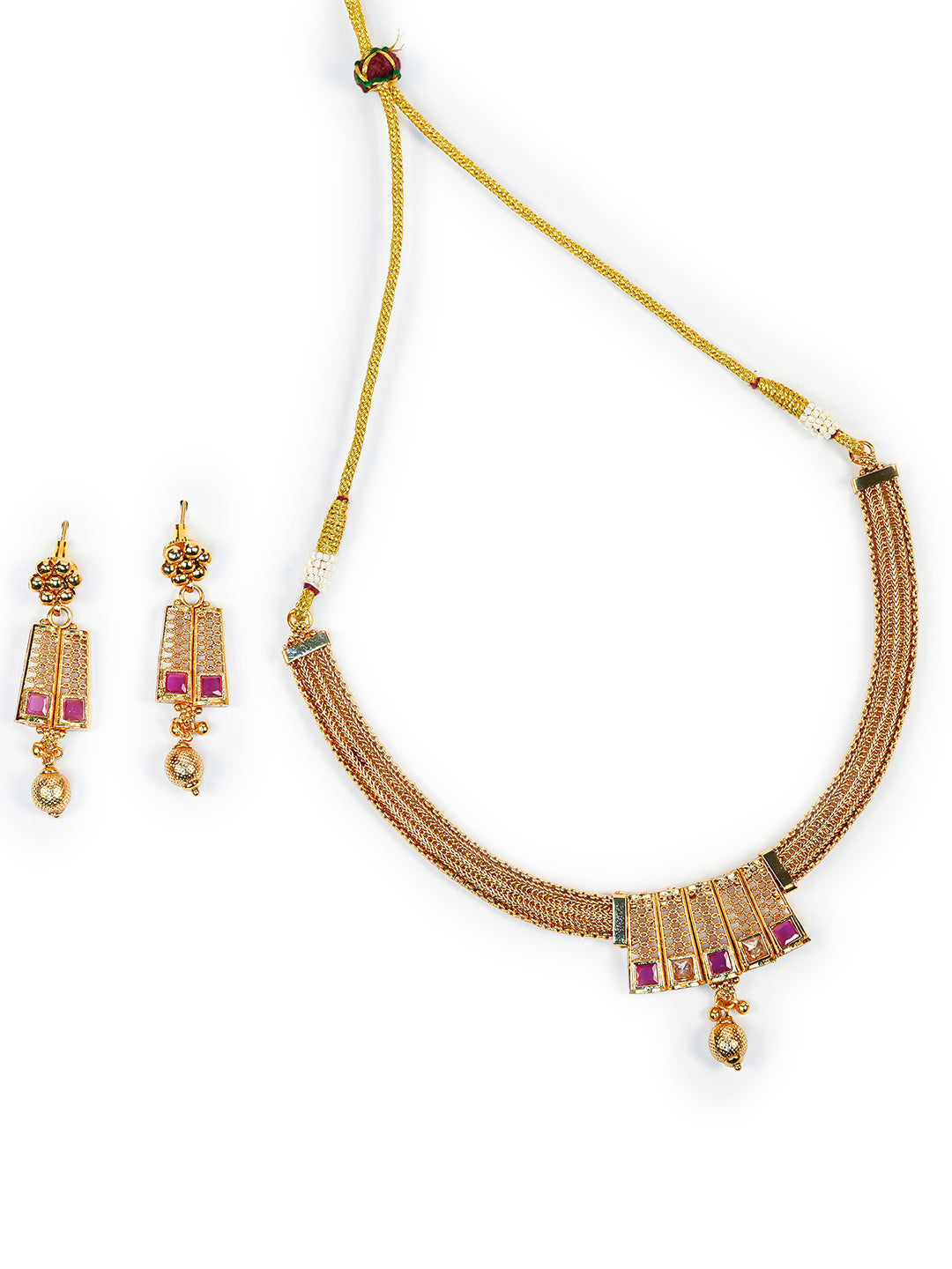 Aanura Gold Plated Layered Necklace & Earring Set