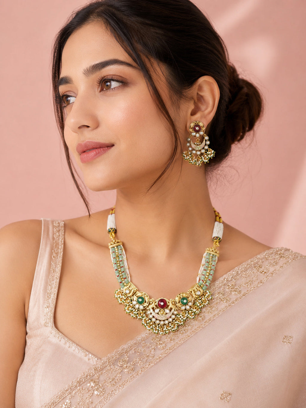 Aanura Temple-Style Choker with Kundan & Pearl Clusters