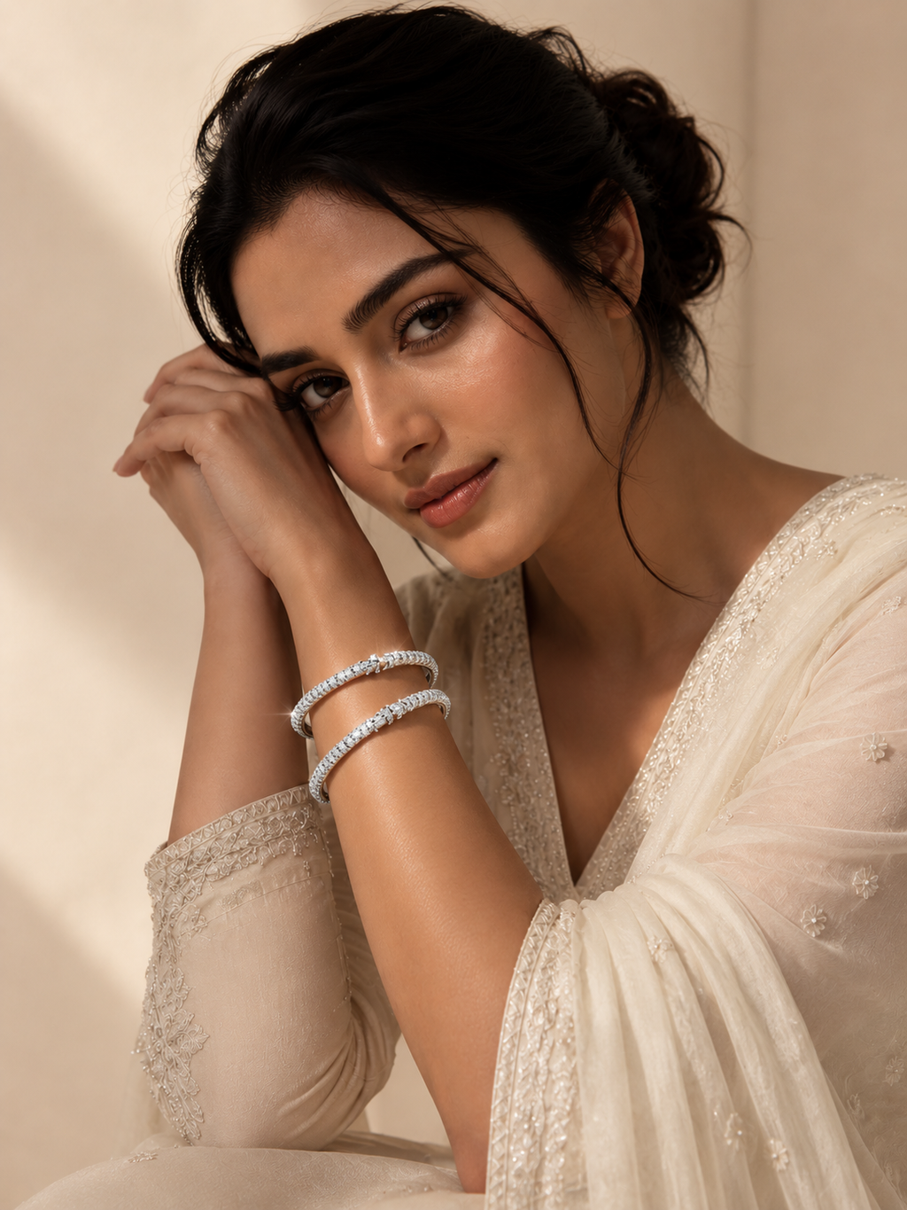 Aanura Diamond Halo Silver Bracelet