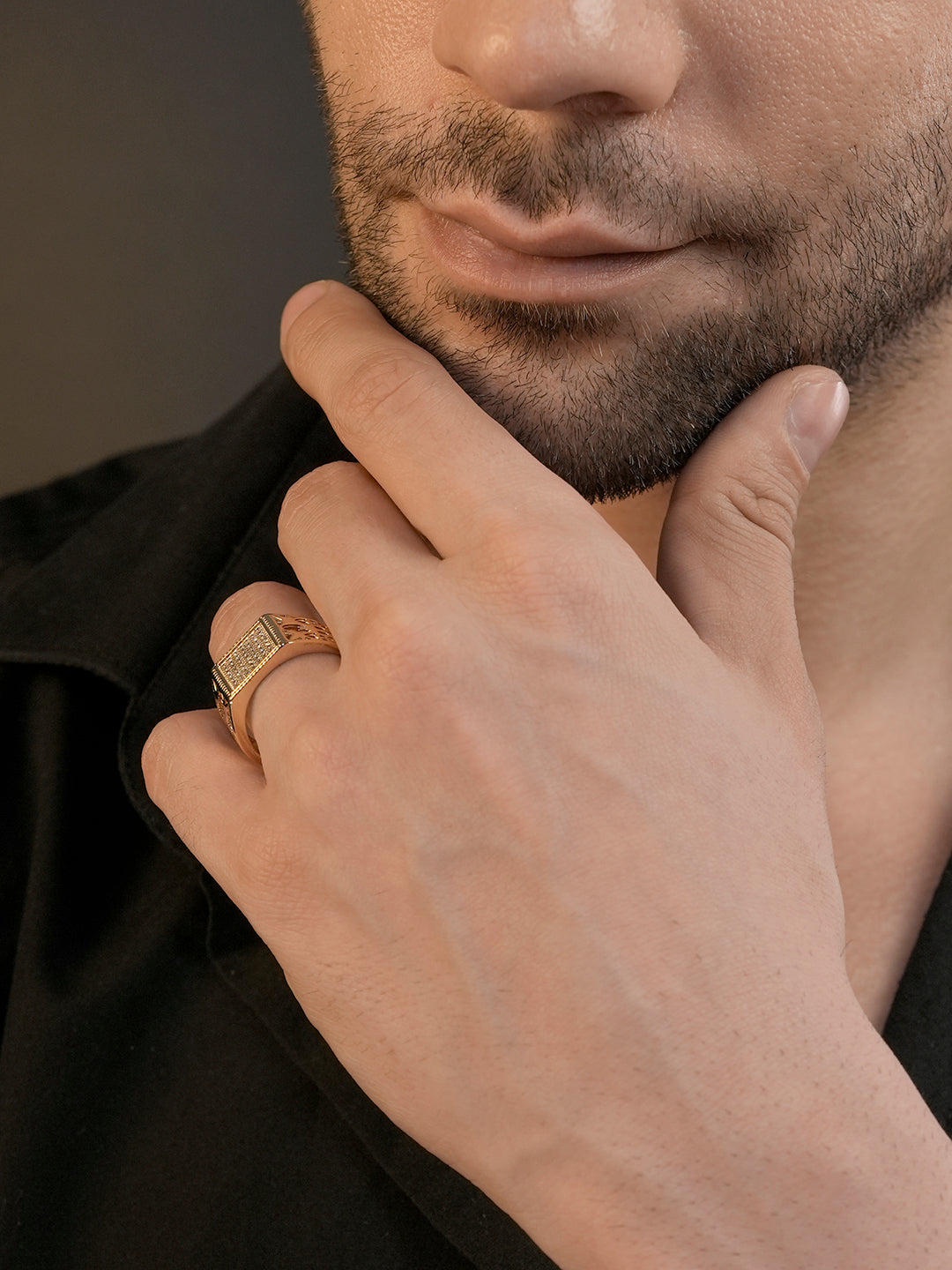 18K Gold Regal CZ Grid Anti-Tarnish Waterproof Ring