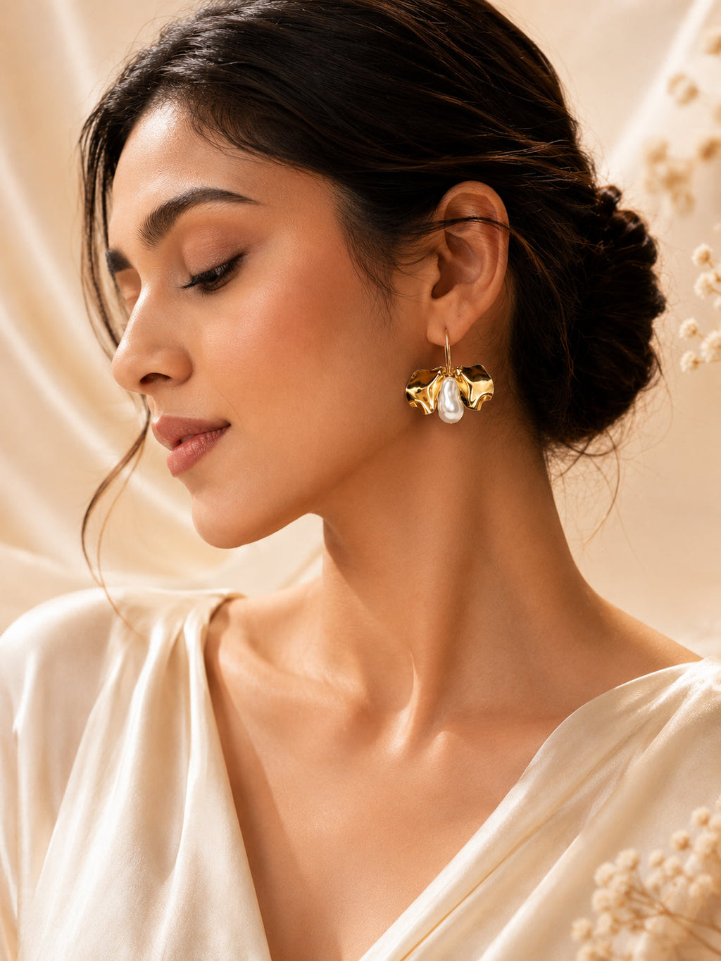 Aanura Baroque Pearl Gold Leaf Earrings