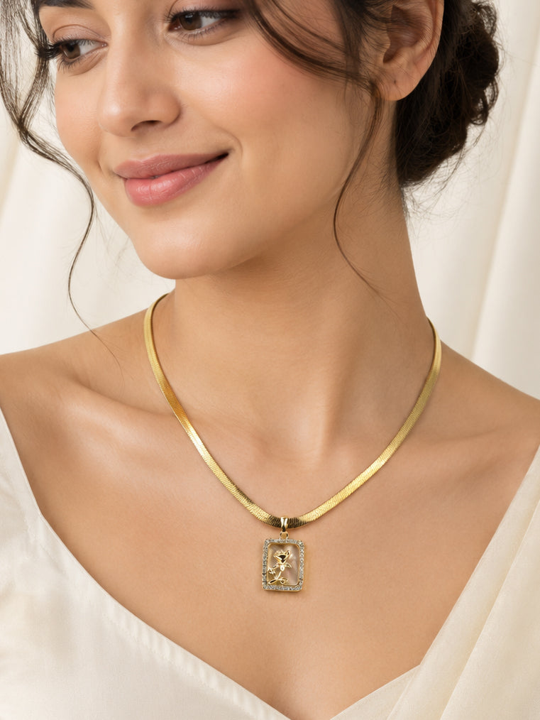 Aanura Gold Chain Necklace with Rectangle Zodiac Charm