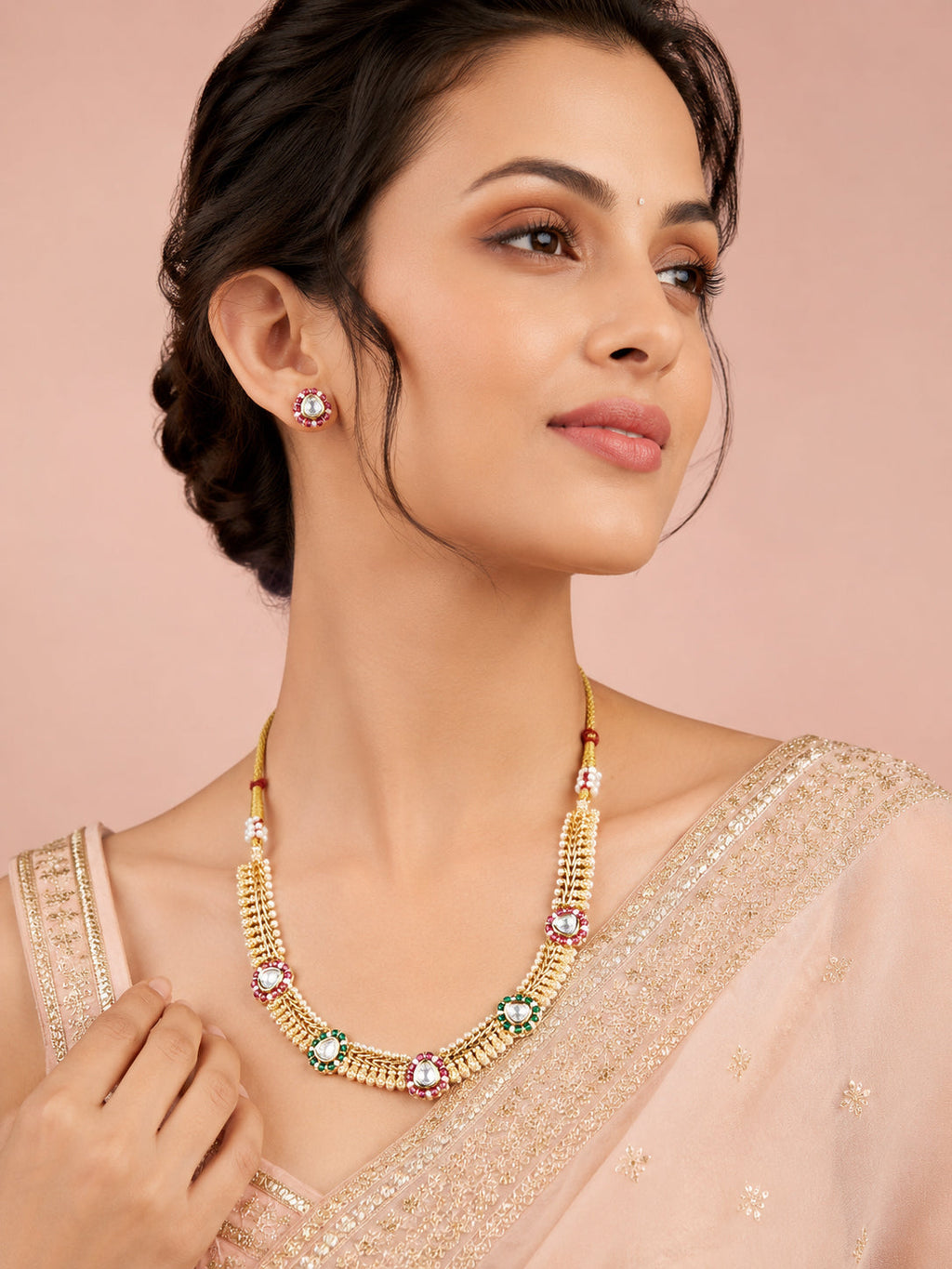 Aanura Delicate Floral Kundan Necklace Set with Earrings