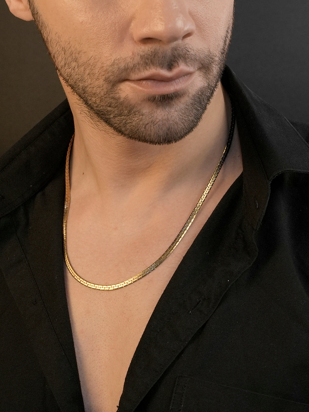 18K Gold Plated Textured Chain Anti-Tarnish Waterproof Chain for Men