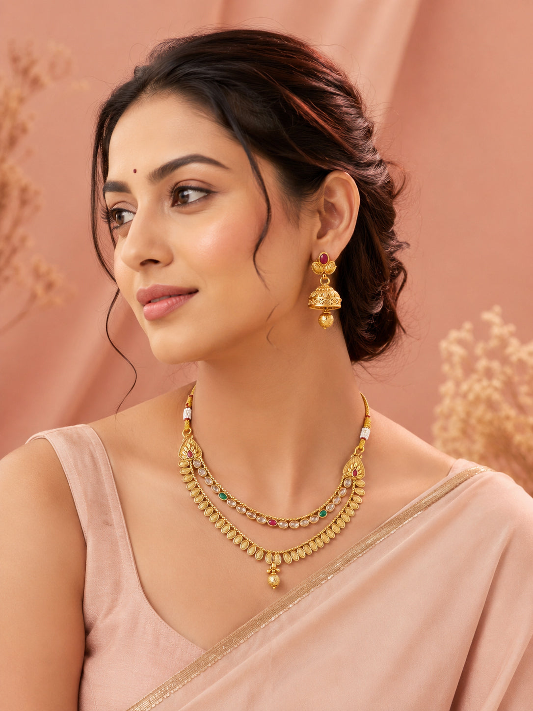 Aanura Gold Plated Dual-Layer Necklace Set