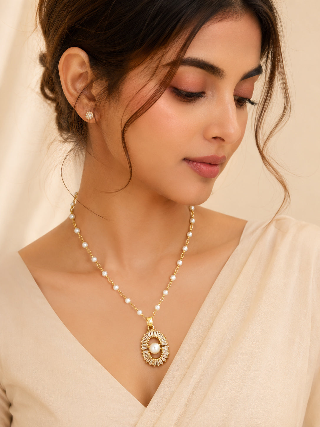 18K Gold Plated Pearl Bead Halo Necklace