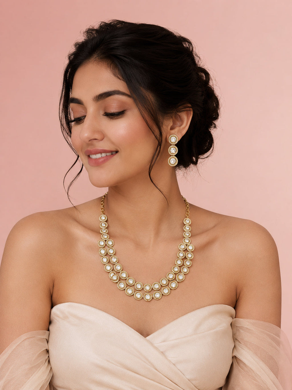 Aanura Double Layer Round Kundan Necklace Set