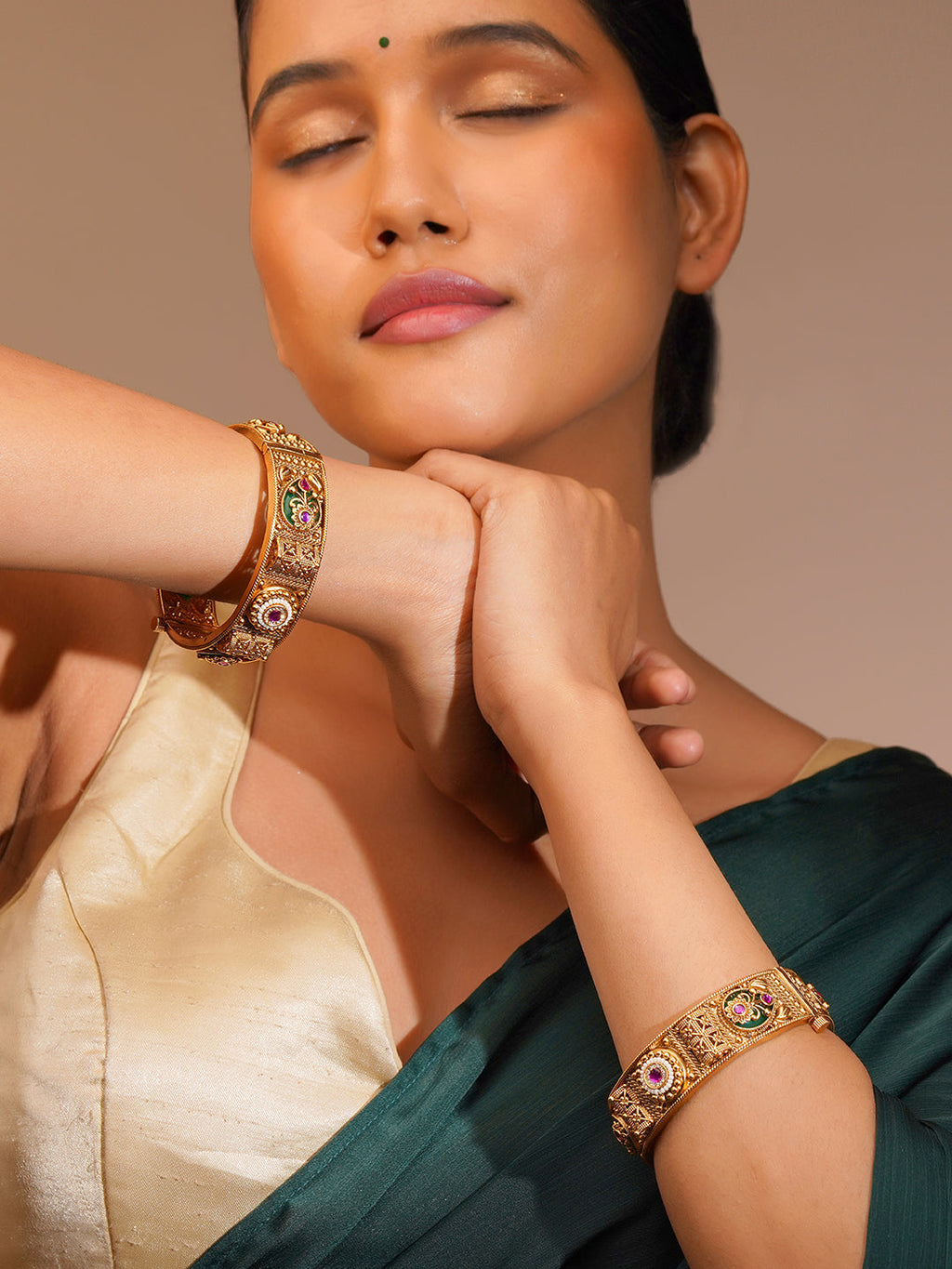 Aanura Gold Plated Royal Enamel Stone Bangle