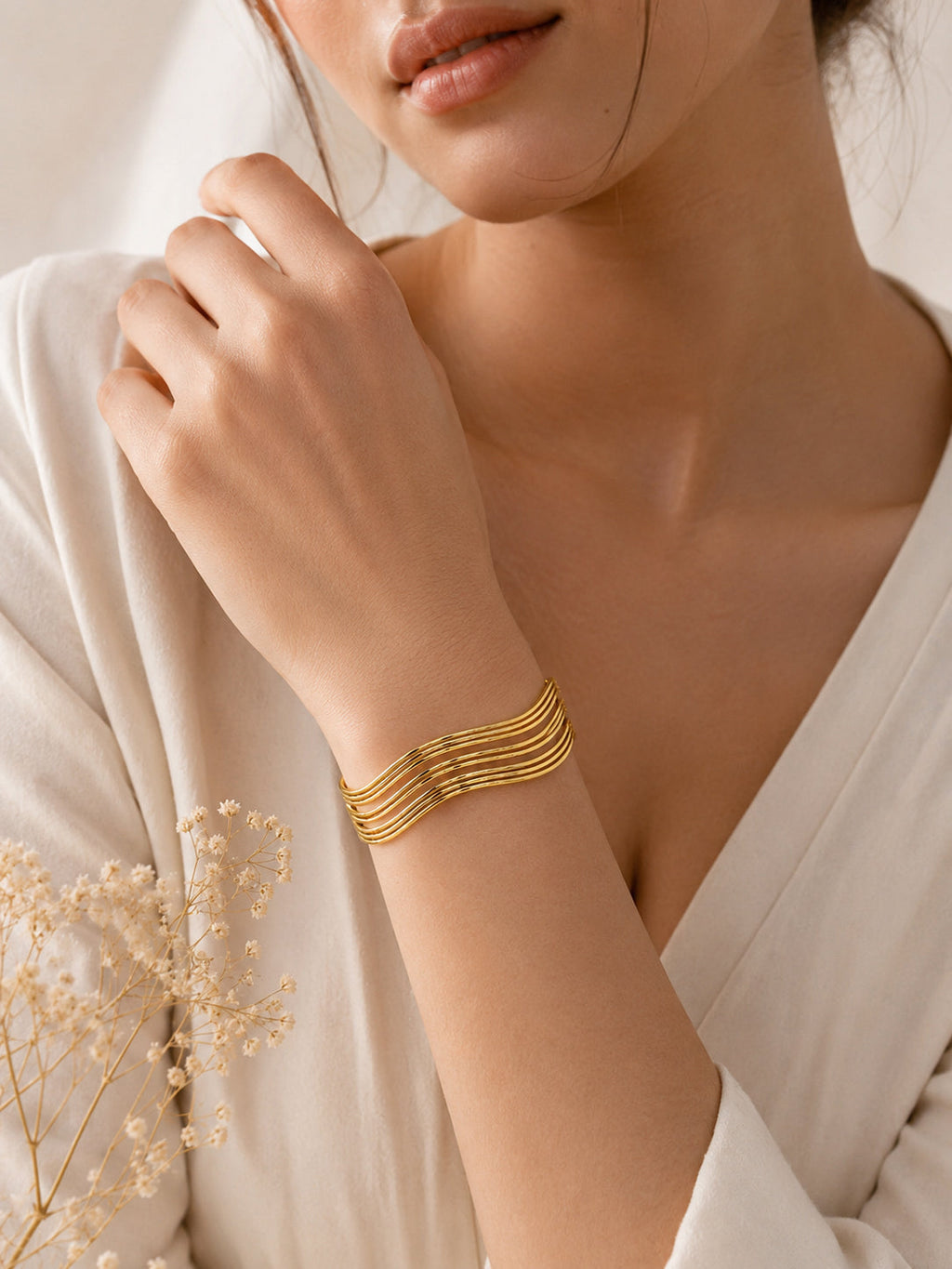 Aanura Wave Pattern Gold Cuff Bracelet