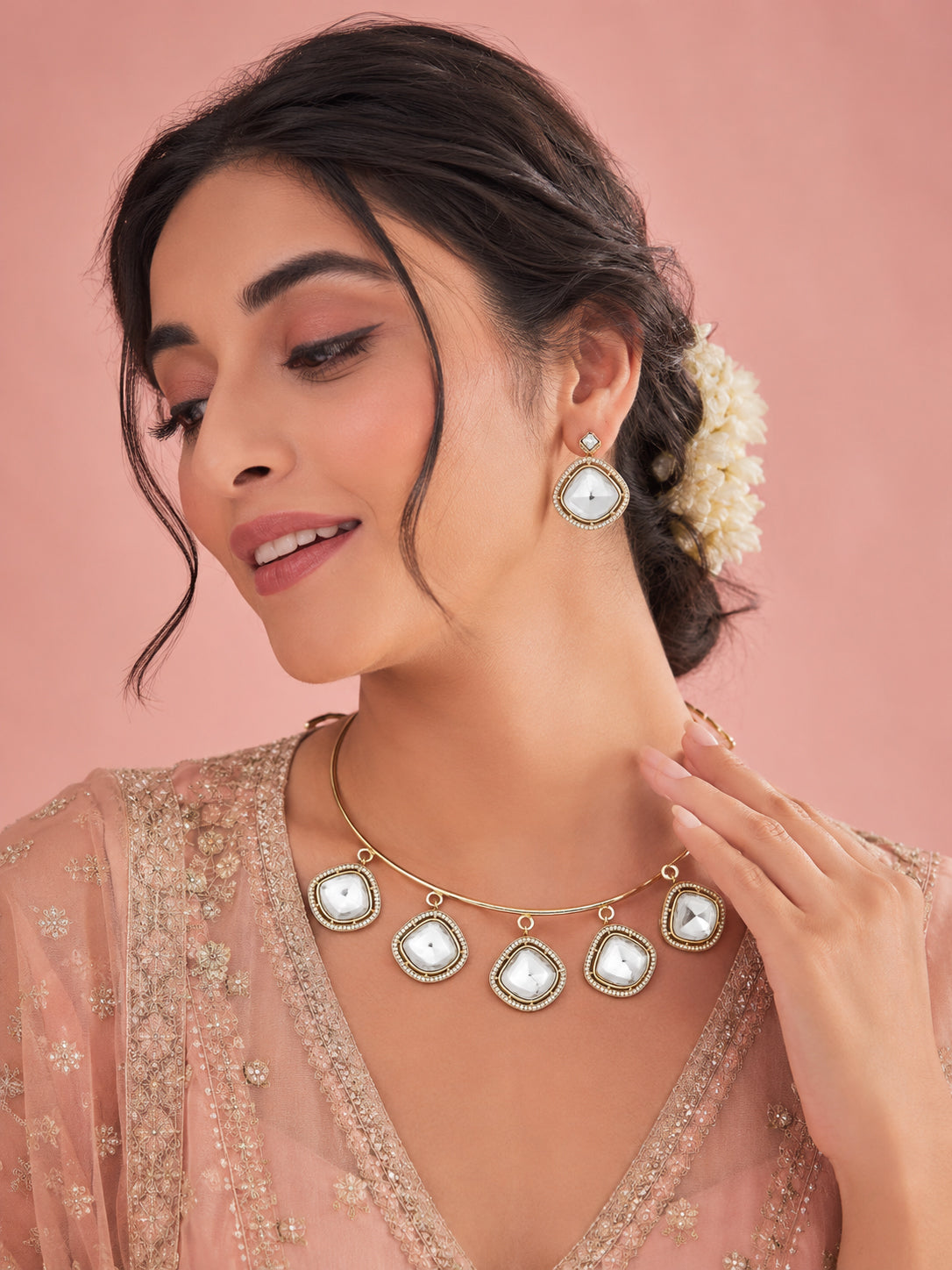Aanura Statement Kundan Necklace with Mirror Crystals