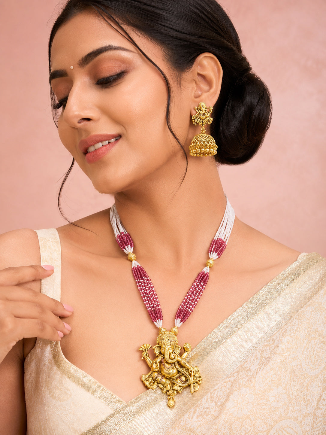 Aanura Gold Plated Sacred Motif Long Necklace Set