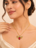 Red Stone Wing Charm Necklace with 18K Gold Plating