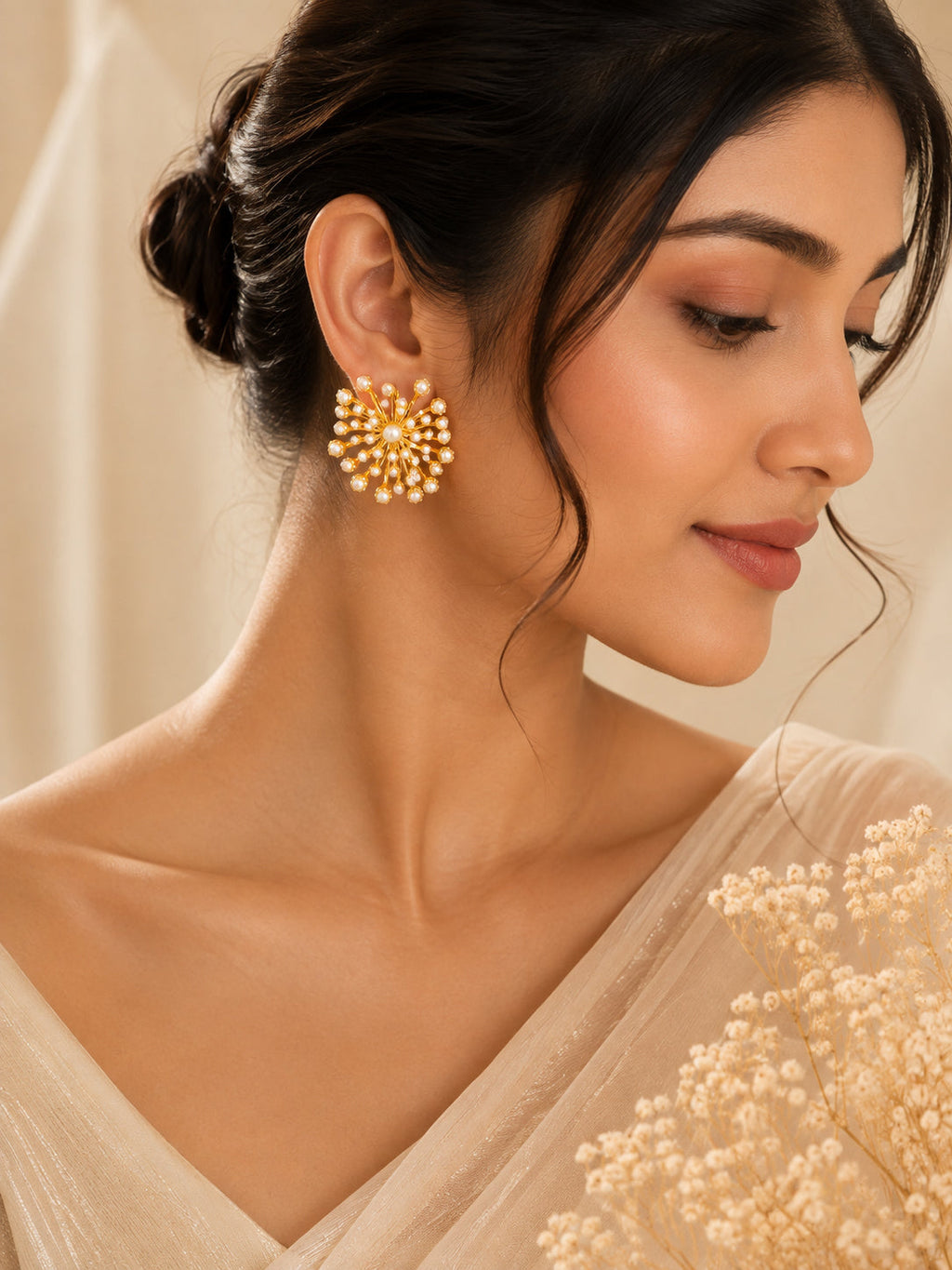 Aanura Pearl Starburst Gold Earrings