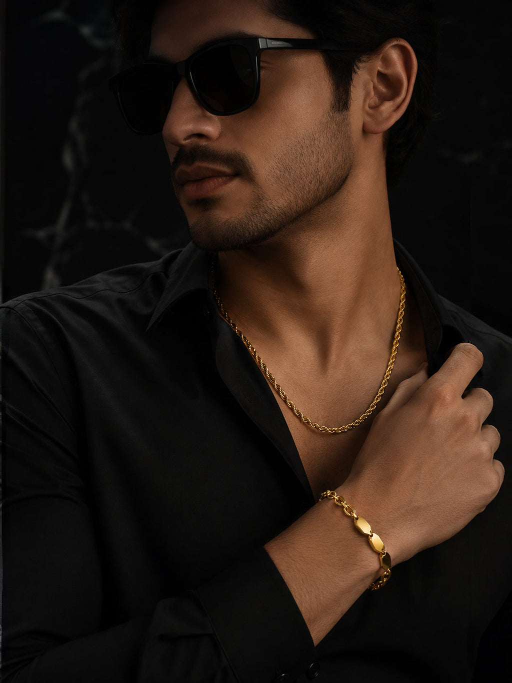 18K Gold Plated Rope Chain & Link Bracelet Combo for Men