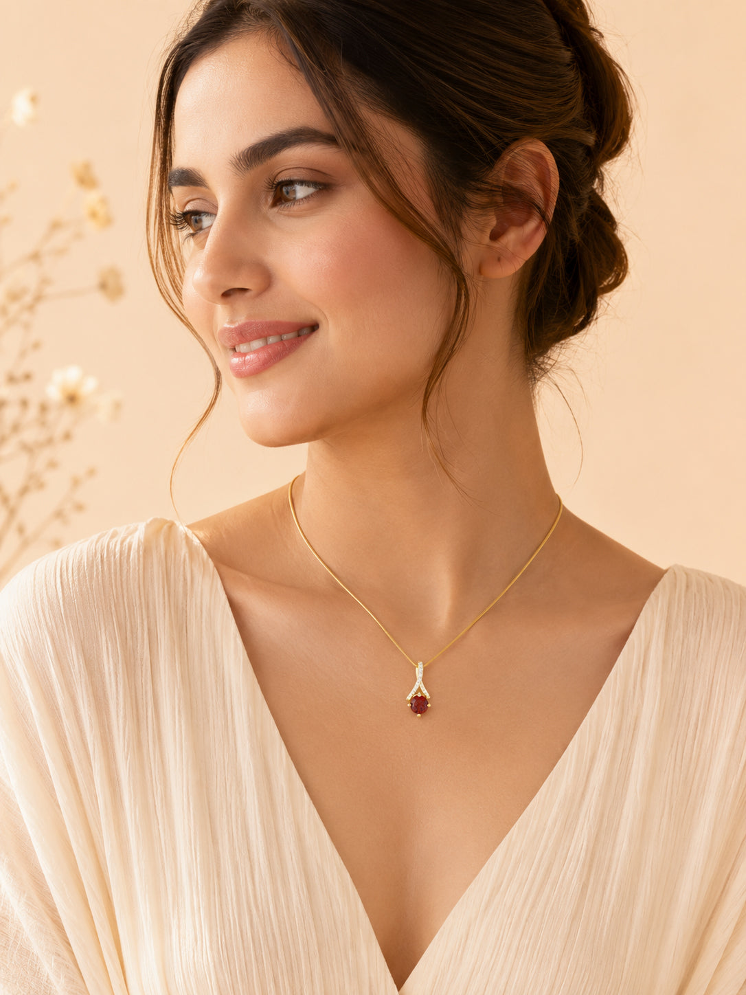 18K Gold Plated Red Crystal Swirl Pendant Necklace for Women