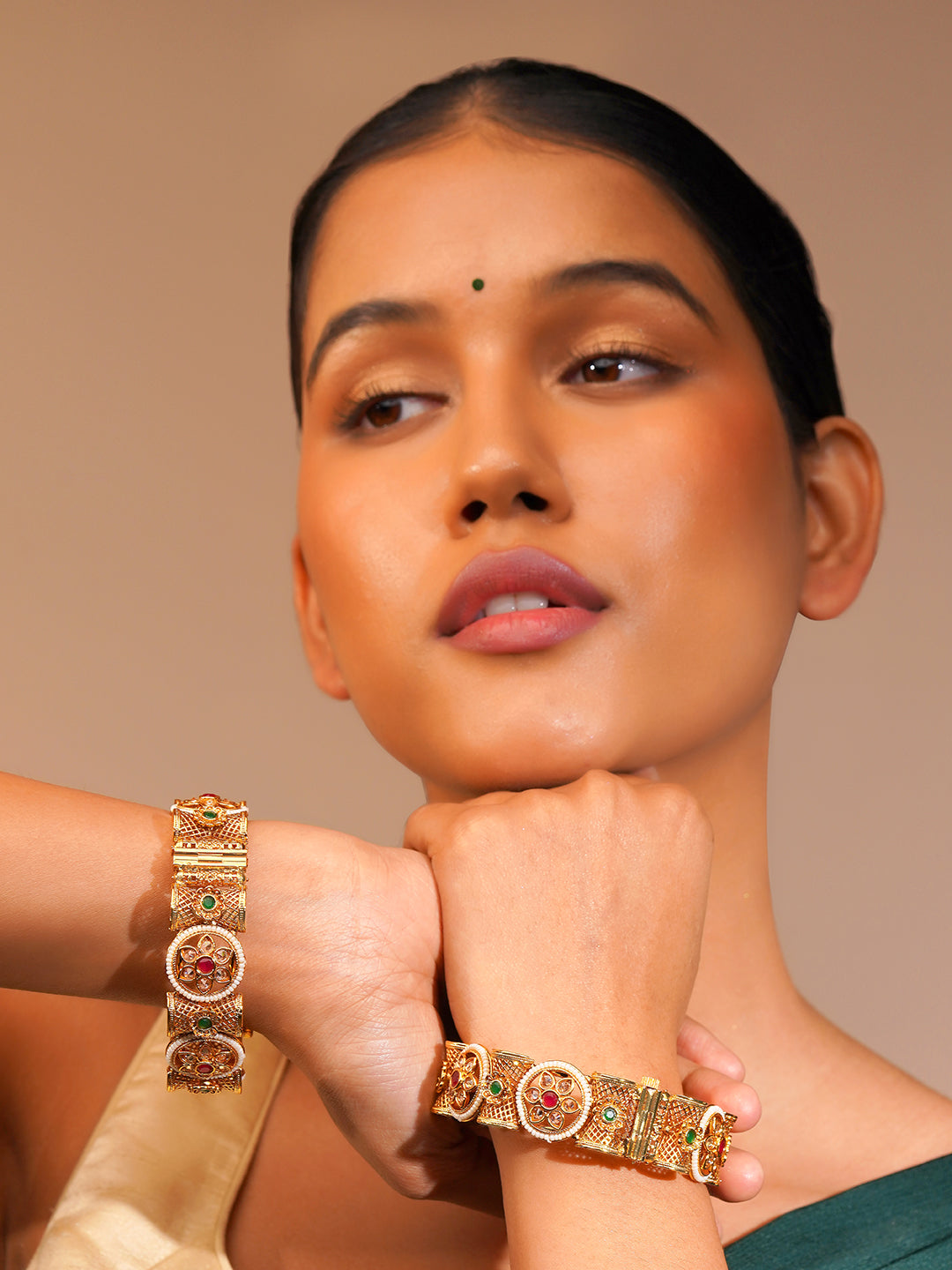 Aanura Gold Plated Heritage Stone Bangle Bracelet