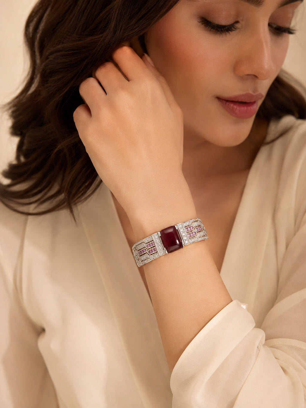 Aanura Regal Garnet Glow Stainless Bracelet