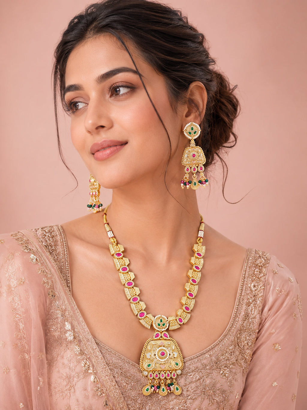 Aanura Royal Kundan Temple Pendant Choker Necklace Set