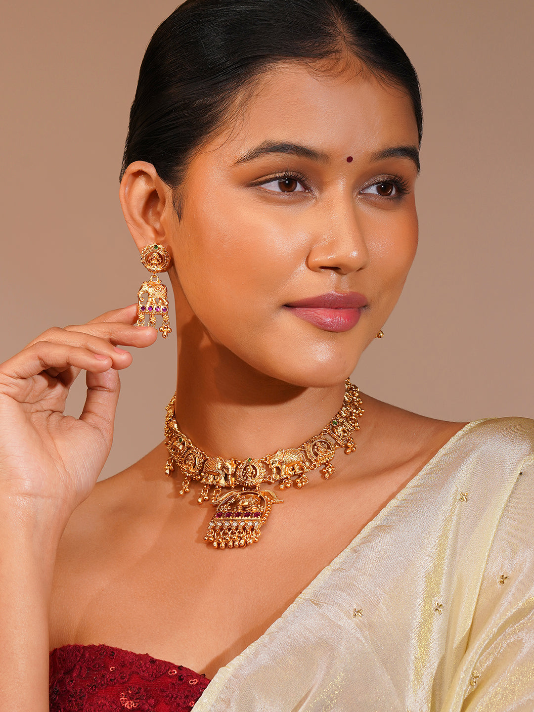 Aanura Gold Plated Heritage Temple Necklace Set