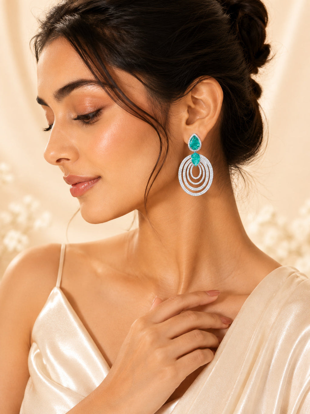 Aanura Emerald Teardrop Multi-Hoop Dangle Earrings