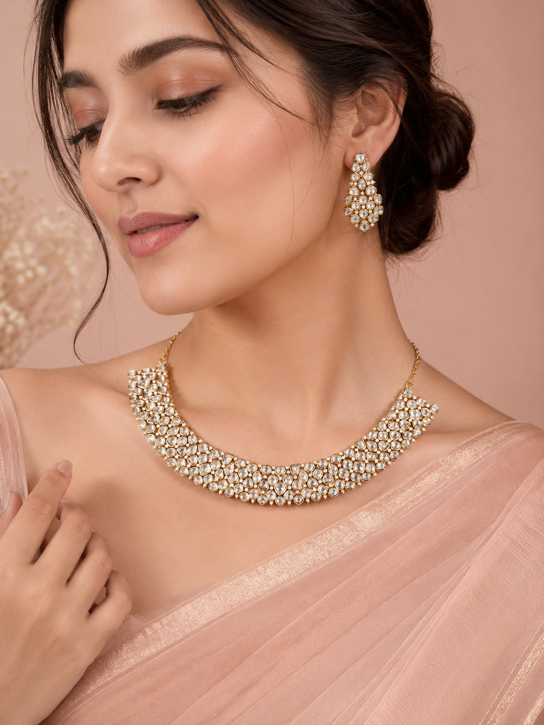 Aanura Grand Kundan Choker Necklace with Earrings