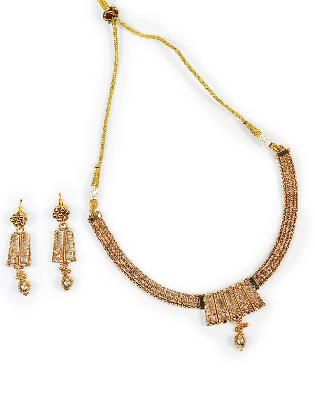 Aanura Gold Plated Layered Necklace & Earring Set