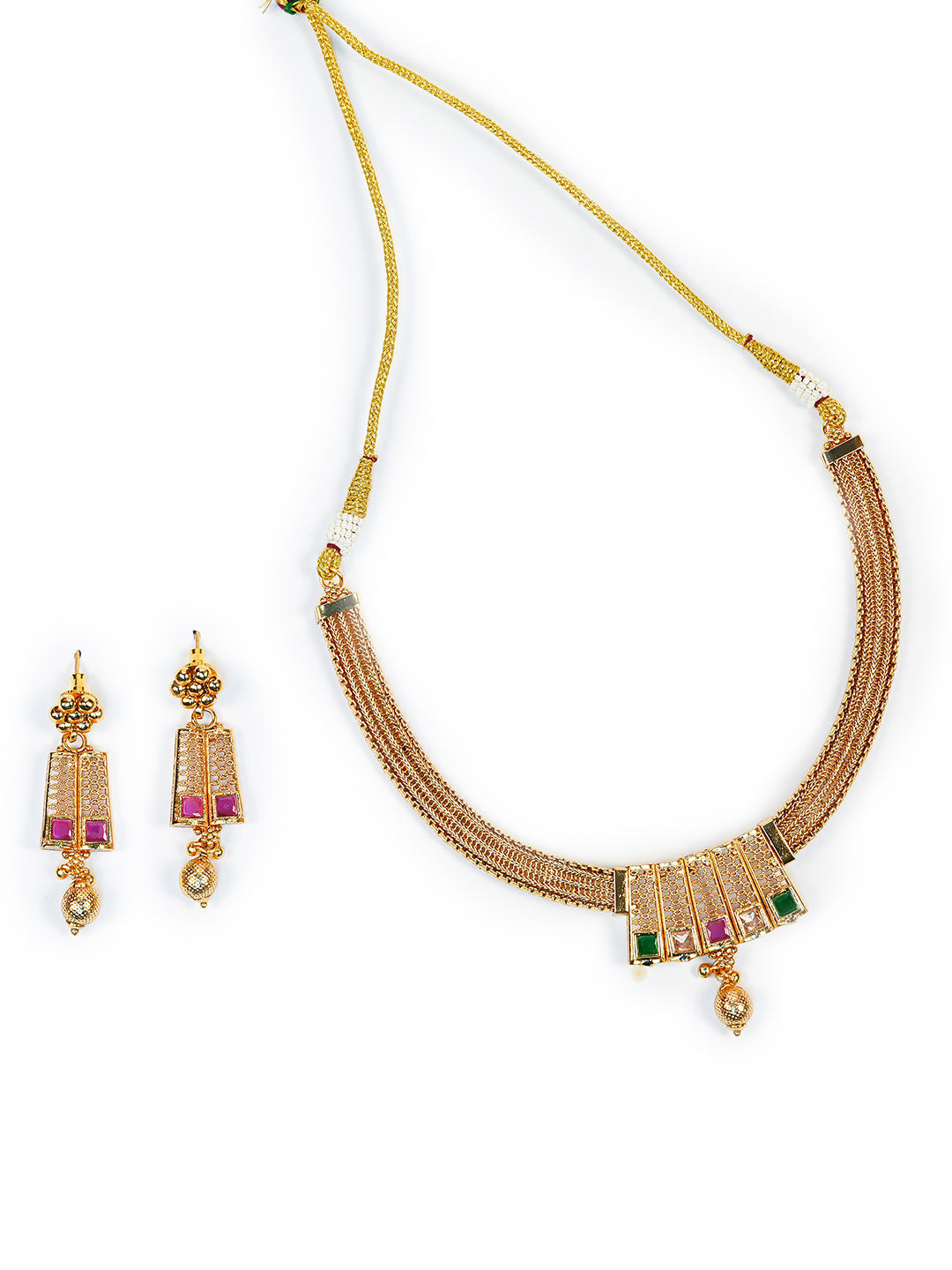 Aanura Gold Plated Layered Necklace & Earring Set