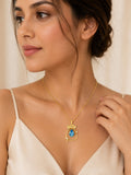 18K Gold Plated Sea Blue Teardrop Bow Charm Necklace