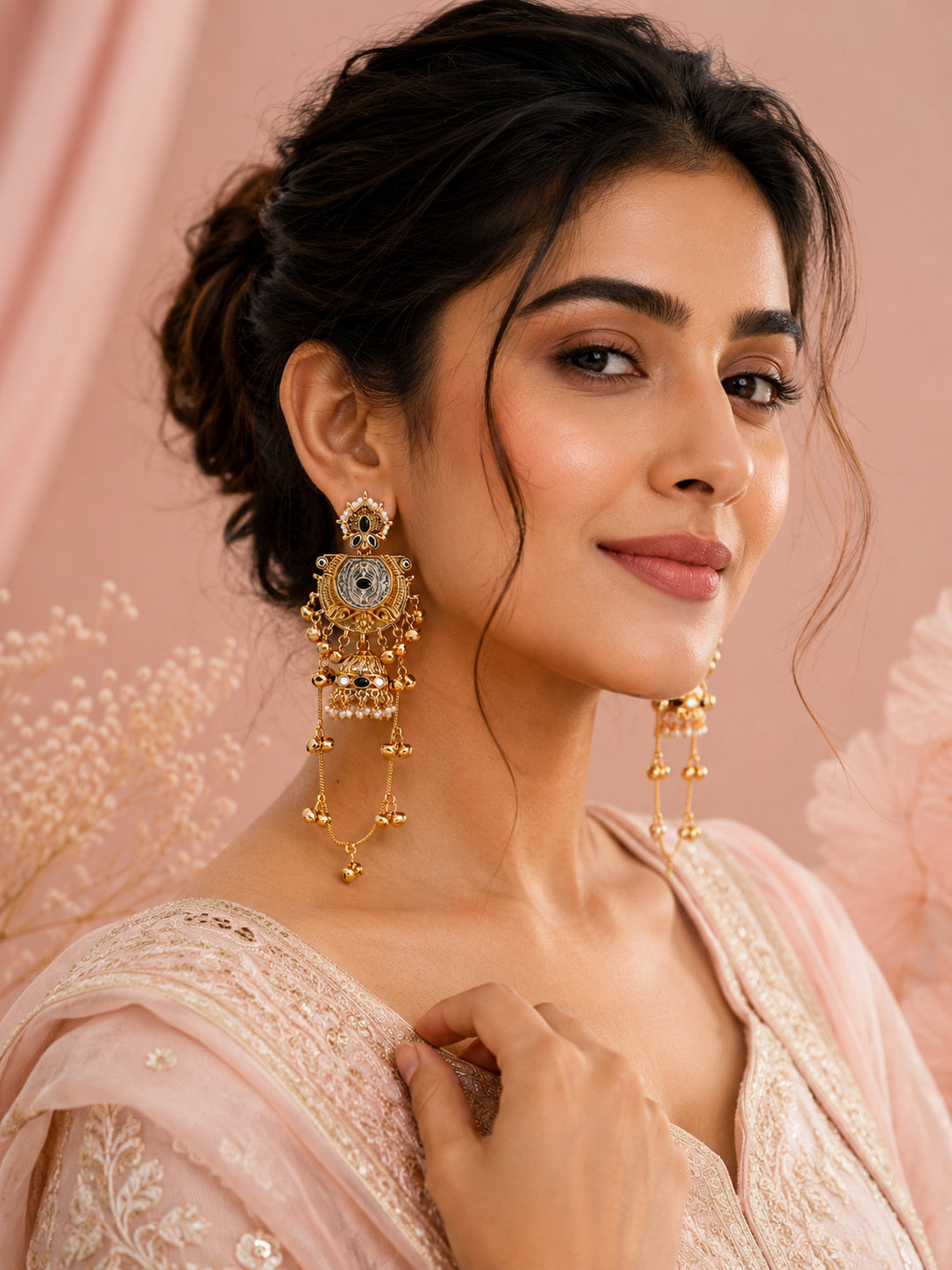 Aanura Gold Plated Temple Statement Earrings
